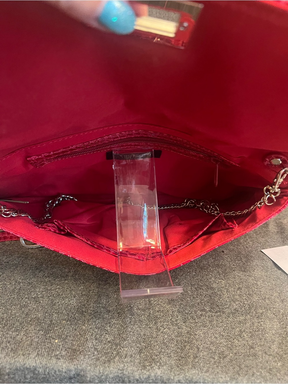 Red Croc-Embossed Leather Crossbody Clutch and matching belt -WHBM - Picture 2 of 3